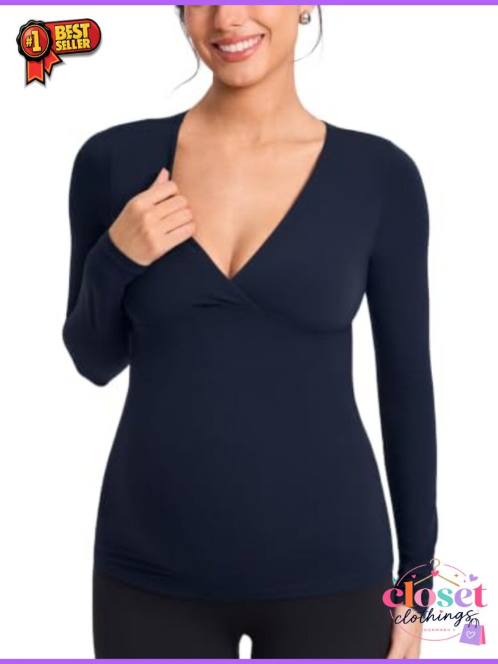Crossover V-Neck Maternity Nursing Long Sleeve Top